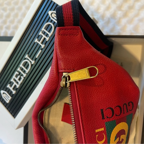 GUCCI Grained Calfskin Small Logo Belt Bag in Red - Picture 8 of 12
